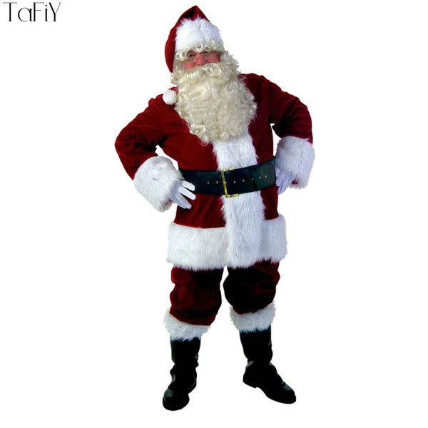 TaFiY Men Christmas Suit Halloween Costume Long Sleeve Fancy Christmas Cosplay Party Costume Set Santa Claus For Adult