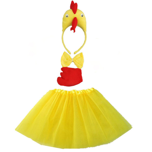 Girl Chicken Duck Cock Cosplay Headband Tutu Skirt Tie Tail Set Kids Children Party Props Costume Halloween Carnival