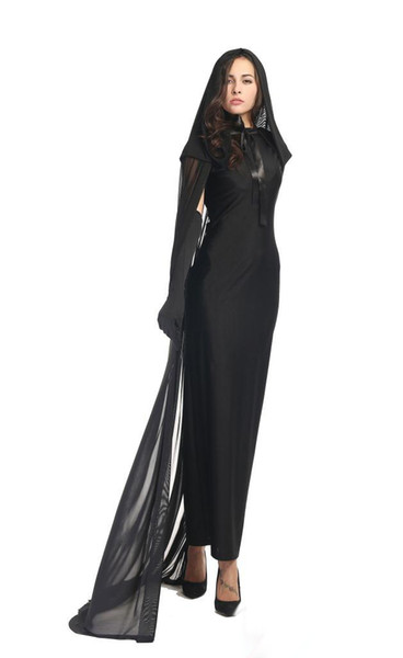 New Arrival Adult Black Ghost Costumes 5Pcs/Lot Cosplay Halloween Women Long Dress Club Performance Clothing Hot Selling