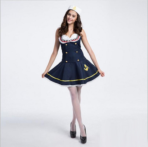 New Sexy Nautical Costume 5Pcs/Lot Cosplay Halloween Blue Women Dress Uniform Temptation Club Party Clothing Hot Selling