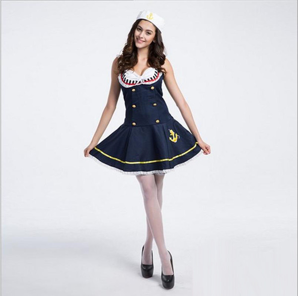 New Sexy Nautical Costume Cosplay Halloween Blue Women Dress Uniform Temptation Club Party Clothing Hot Selling