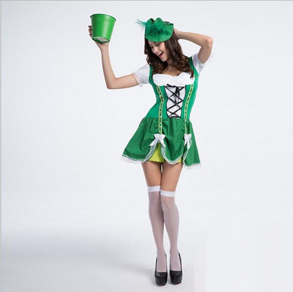 New Arrival Waiter Serving Maid Women Dresses 10Pcs/Lot Green Sexy Cosplay Halloween Costumes Uniform Temptation Stage Performance Clothing