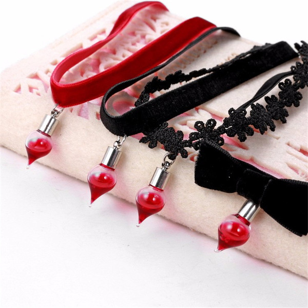 Halloween Blood Drip Necklace Vampires Cosplay Costume Blood Lace Black Bow Collar Necklace Gift Halloween Costume For Women New