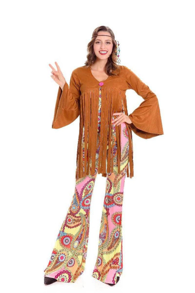 Adult Women's Retro 70s Hippie Disco Costumes Halloween Carnival Party Fancy Dress