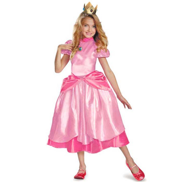 Little Princess Peach Costume Super Mario Brothers Princess Cosplay Classic Game Costume Kids Girl Halloween Fancy Dress