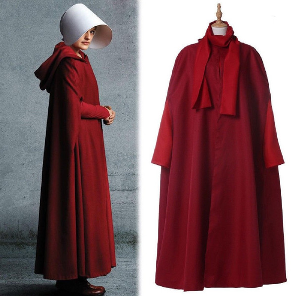 The Handmaid's Tale Offred Full Set Costumes Red Robe Dress Bag & Bonnet Cosplay