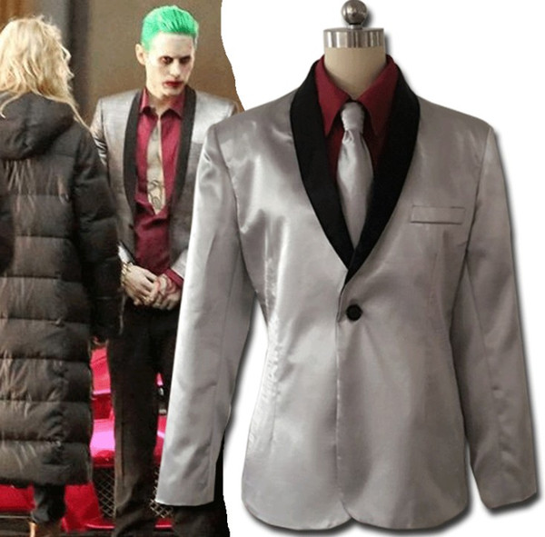 Suicide Squad cosplay The Joker Costume Cosplay Suit Silver Jacket Coat Psychos Killers Jacket + shirt + pants + tie