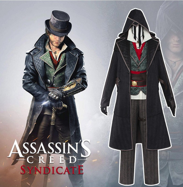 Assassins Creed Jacob Frye Syndicate Cosplay Mens Faux Leather Trench Coat Costume