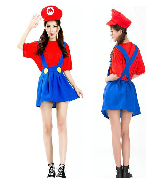 Women girls Super Mario Luigi Plumber Bros Costume Halloween super Mario game animation Mario overall modelling cosplay uniform for women