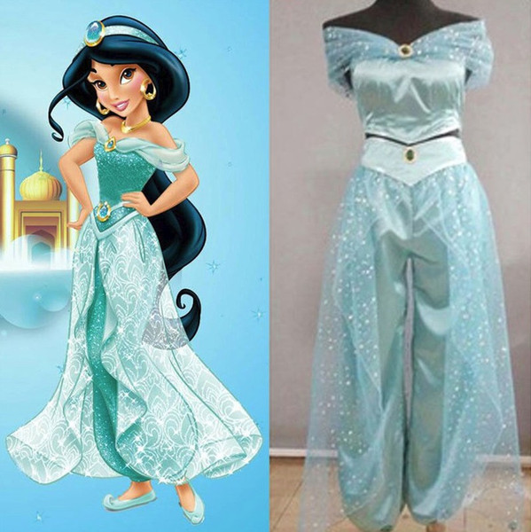 Aladdin Jasmine Princess Cosplay Women Kid Girl Fancy Dress Up Party Costume Set