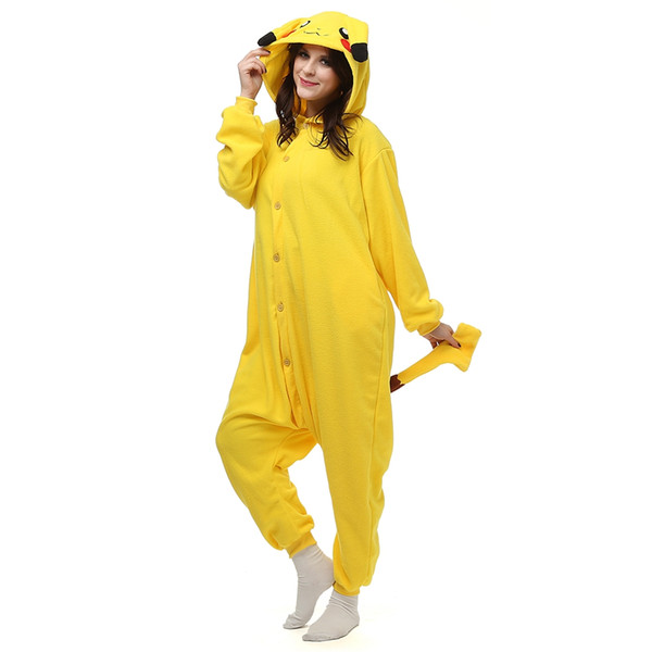 Pikachu Women and Men Cartoon Kigurumi Polar Fleece Costume for Halloween Carnival New Year Party welcome Drop Shipping