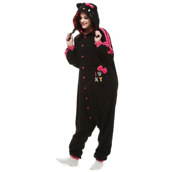 Black KT Cat Adult's Animal Kigurumi Polar Fleece Costume for Halloween Carnival New Year Party welcome Drop Shipping