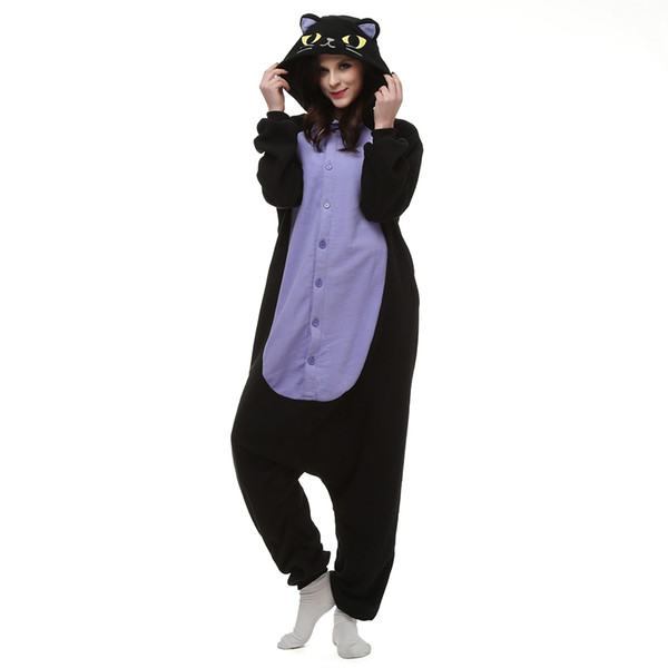 Midnight Cat Women and Men Anime Kigurumi Polar Fleece Costume for Halloween Carnival New Year Party welcome Drop Shipping