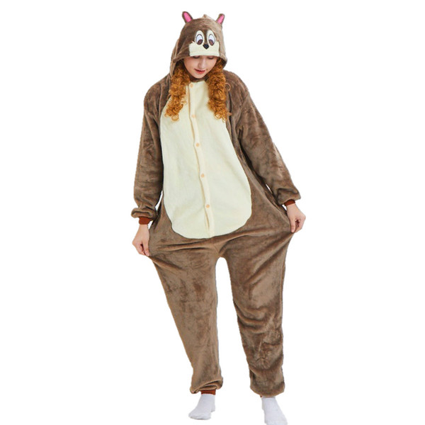 Chipmunk Animal Kigurumi Women and Men Flannel Onesie Costume for Halloween Carnival New Year Party welcome Drop Shipping