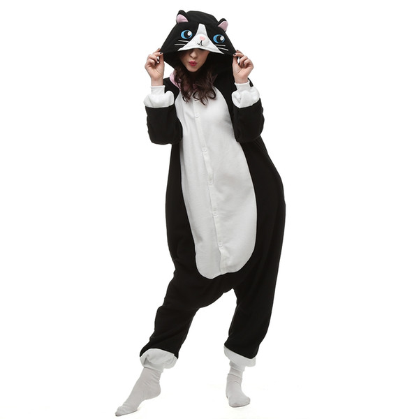 Black Cat Adult's Animal Kigurumi Polar Fleece Costume for Halloween Carnival New Year Party welcome Drop Shipping