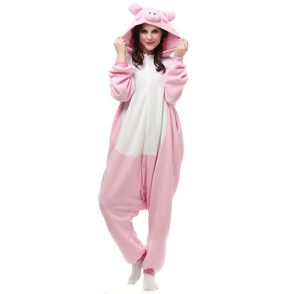 Pink Pig Women and Men Animal Kigurumi Polar Fleece Costume for Halloween Carnival New Year Party welcome Drop Shipping