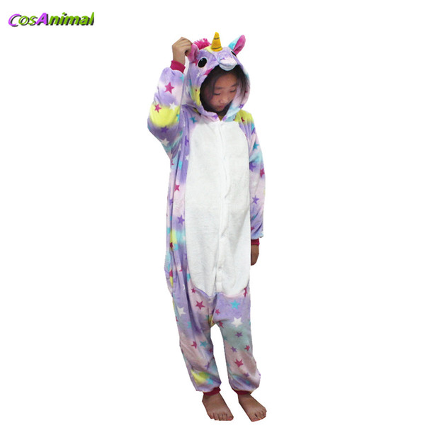 Star Unicorn Kigurumi Costume for Children Cartoon Winter Onesie Pajamas for Kids