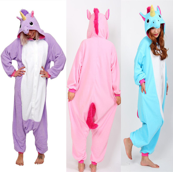 Pink Blue or Purple Pony Unicorn Cosplay Costumes Onesie Pajamas Kigurumi Jumpsuit Hoodies Adults Romper For Halloween Mardi Gras Carnival