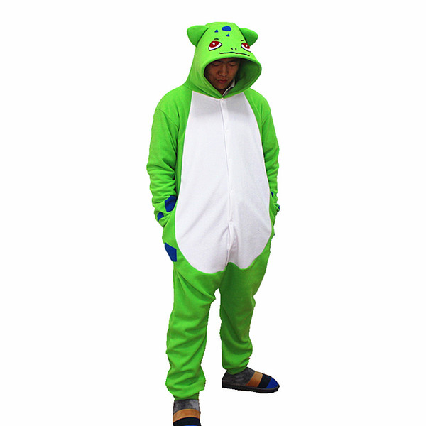 Bulbasaur Kigurumi Pocket Monster Cosplay Costume Adult Polar Fleece Cartoon Onesie Pajama Halloween Carnival Masquerade Party Jumpsuit