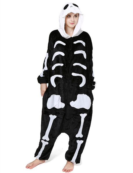 Adults' Human Skeleton Kigurumi for Halloween and Day of the Dead Women and Men Onesie Skull Costume