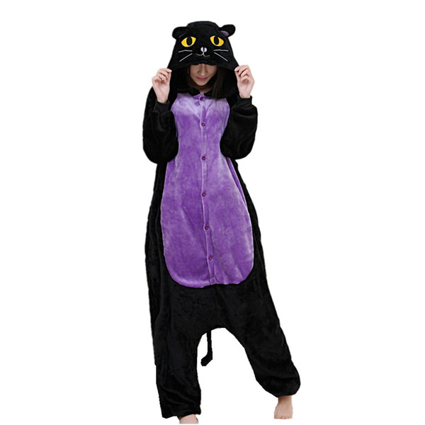 Midnight Cat Adult's Cartoon Cosplay Kigurumi Flannel Costume for Halloween Carnival New Year Party welcome Drop Shipping