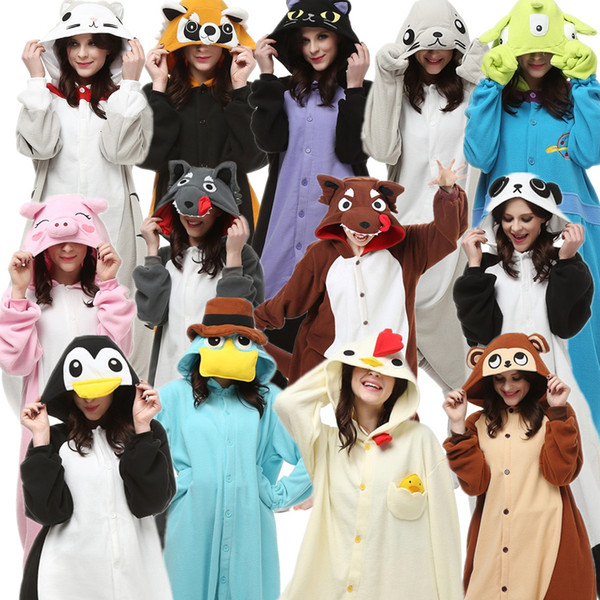 Adult's Animal Costume Cartoon Kigurumi Alien Midnight Cat Monkey Panda Penguin Pig Platypus Raccoon Seal Cock Wolf clothes for Halloween