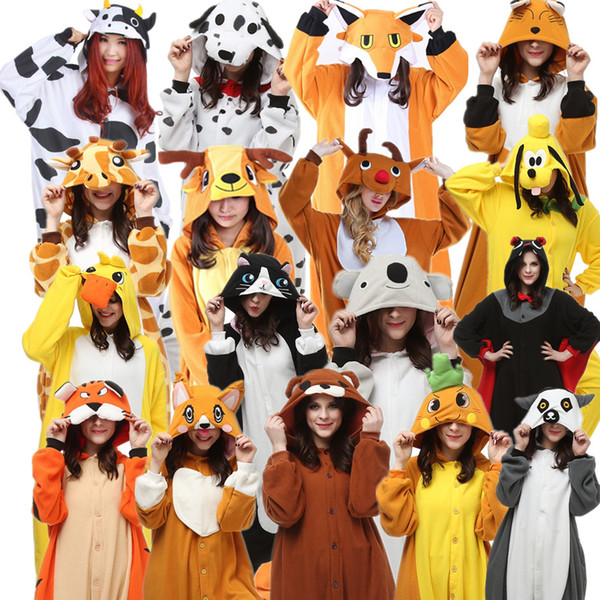 Adult's Animal Costume Cartoon Kigurumi Bat Tiger Cat Bear Cow Dog Sika Deer Fox Giraffe Koala Pluto Lemur Carrot Duck clothes for Halloween