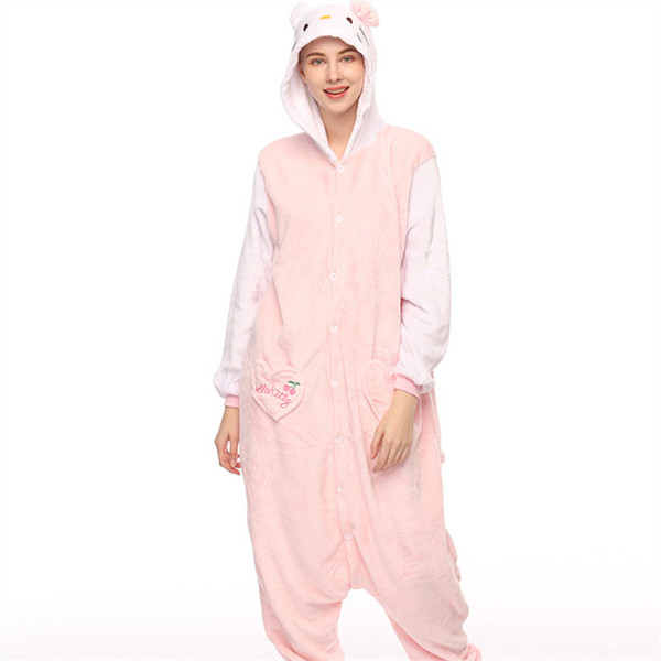 Cartoon Animal KT Cat Unisex Adult Onesies Onesie Pajamas Kigurumi Jumpsuit Hoodies Sleepwear For Adults Welcome Wholesale Order