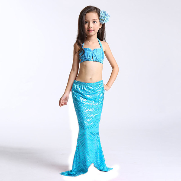 3PCS Little Mermaid Tails for Swimming Costume Mermaid Tail Cosplay Girls Swimsuit Kids Children Ruffles Beach Swimwear Clothes