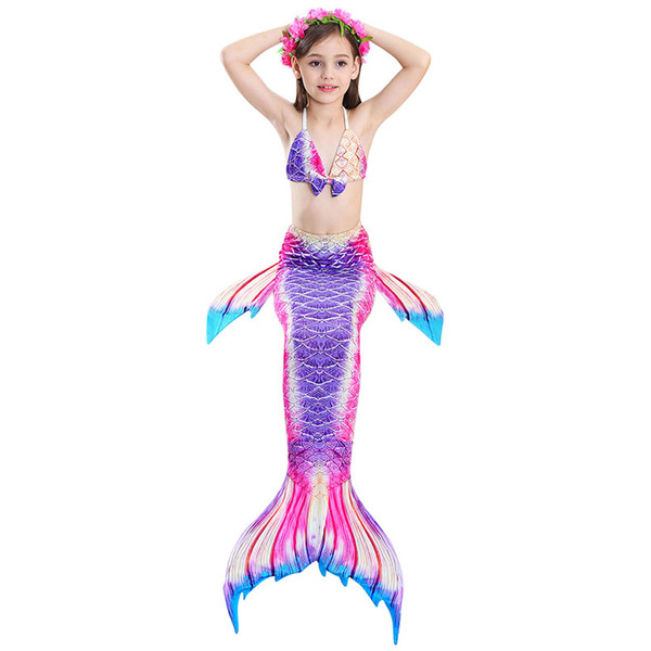 3PCS Swimmable Children Mermaid Tails With Monofin Fin Bikinis Set Girls Kids Swimsuit Mermaid Tail Cosplay Costume for Swimming