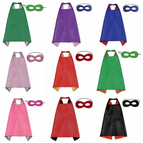 500pcs Plain colors 70*70CM double-layer Superhero Cape and mask set Superhero costume Halloween satin cape felt mask for Kids