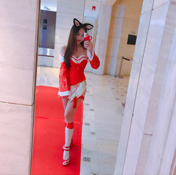 Hot Game LOL The Nine-Tailed Fox Ahri Cosplay Costume set