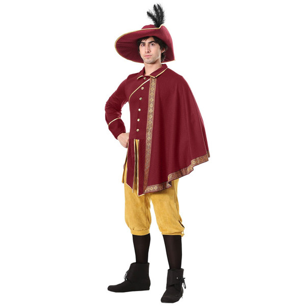 Irek New Party Halloween Costume Adult Male Renaissance Luxury Aristocratic Knight Cosplay Costume hat+top+pants+trench