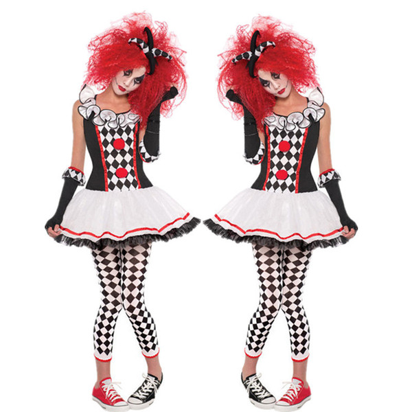 Circus Clown Costume Female Fancy Halloween Costume Adult Horror Cosplay Carnival Quinn Funny Actor Show