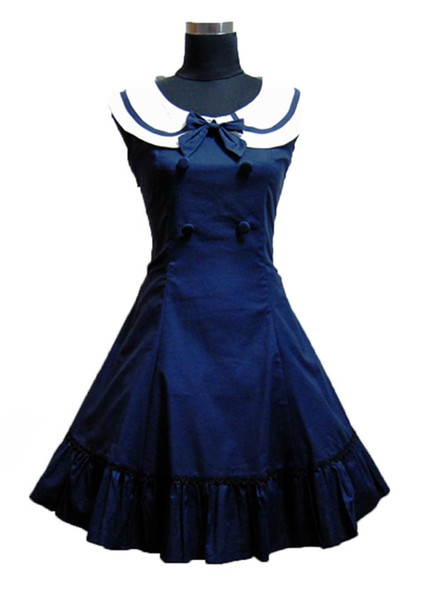 custom Lolita College Style Navy Navy Water Sleeveless Slim Dress