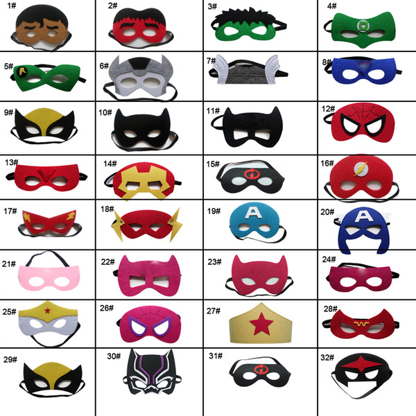 Superhero Masks Halloween Masks Children Birthday Favors Felt and Elastic with 32 Different Types Perfect for Kids