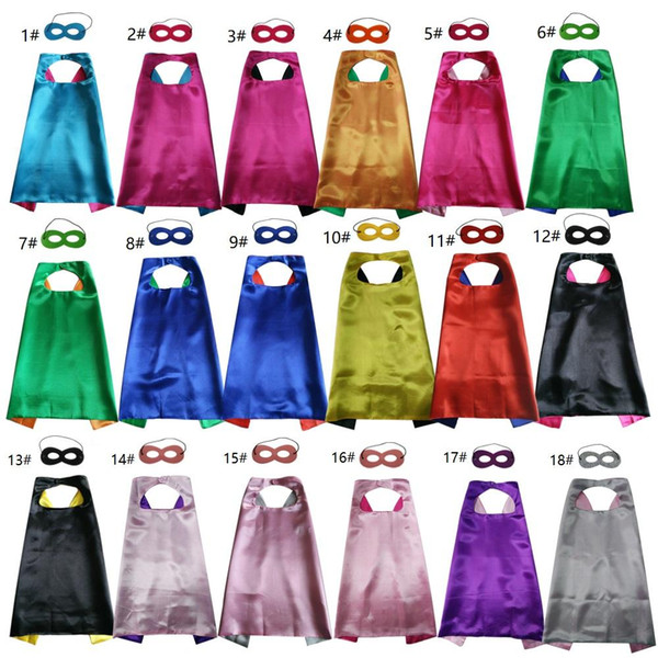 Super Hero Cape With Mask Double Layer 27*27in Plain Cosplay Cape Satin Cosplay Costume Halloween Children Birthday Party Favors