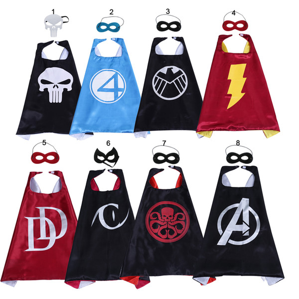 Kids Cape with Mask Set Colorful Party Favor Superhero Cosplay Cape Double Layer Satin Cape with Felt Mask Holiday Gift Costumes