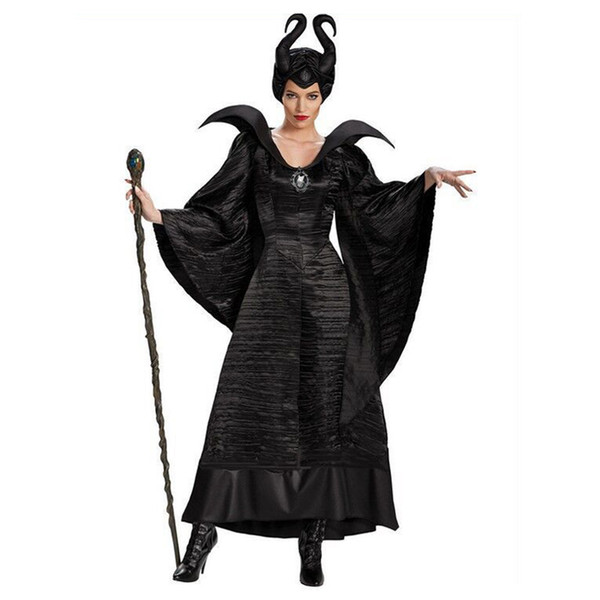 Halloween Women Black Sleeping Beauty Witch Queen Maleficent Costumes Carnival Party Cosplay Fancy Dress M-3XL