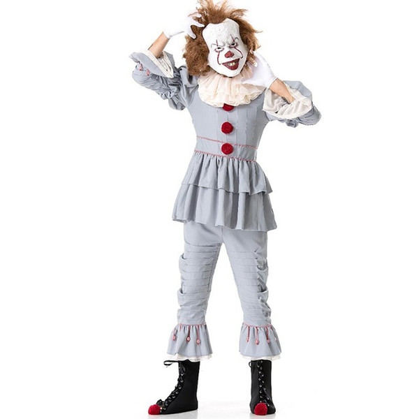 TITIVATE Halloween Costume Adult Unisex Clown Costume Suit Fancy Halloween Stephen King's It Pennywise Terror Cosplay Costume