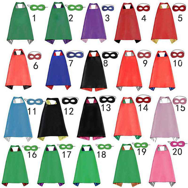 50pcs 70cm * 70cm plain color superhero cosplay cape with mask 2 layer satin cosplay costume Halloween cosplay cape