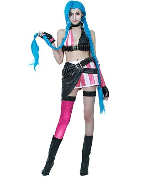 Malidaike Women's League of Legends Loose Cannon Jinx Dress Suit Cosplay Costume Halloween Party Dress