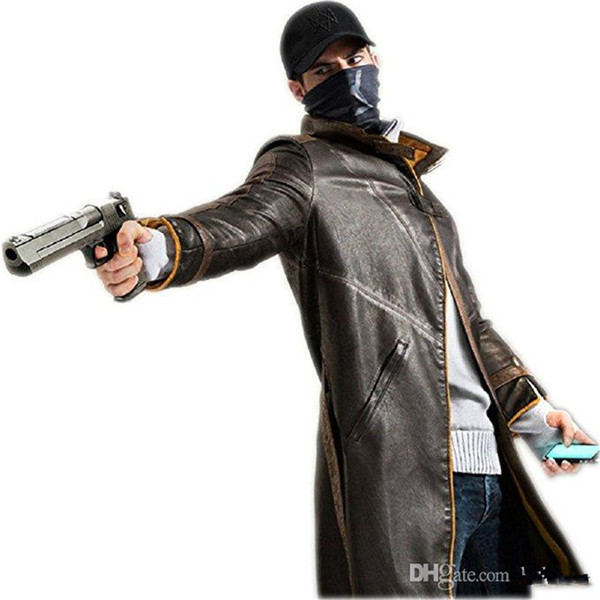 Malidaike Watch Dogs Leather Jacket Cosplay Costume Trench Coat Aiden Pearce Halloween Cos Outfit