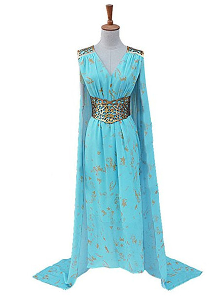 Malidaike Game of Thrones Womens Halloween Blue Dress Cosplay Costume Halloween Party Dress