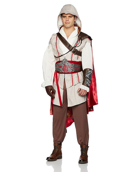 Malidaike Men's Assassin's Creed 3 Costume Cosplay 8 Piece Ezio Deluxe Halloween Leather Coat