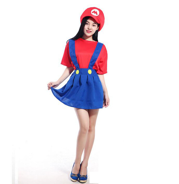 50 Set Super Mario Skirt Version Costume, Dress Up Party Cute Costume For Adult Girl Women Red Size M