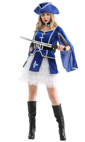 Shanghai Story Blue And White Women's Pirate Halloween Costume Captivating Pirate dress Performance Cosplay Carnival Party