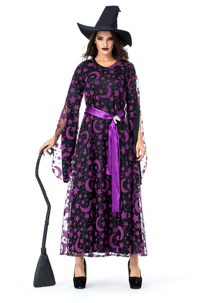 Glamcare Halloween Purple Star Moon Magic Witch Euro-American Night Club Party Witch Game Costume