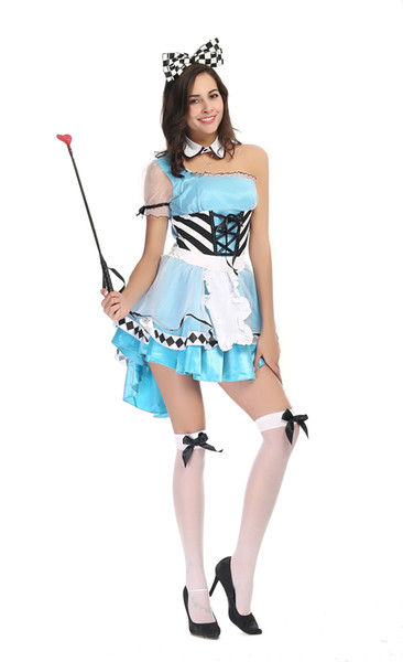 Glamcare Halloween Costume Blue Fantasy Wonderland Alice New Queen Dress Blue