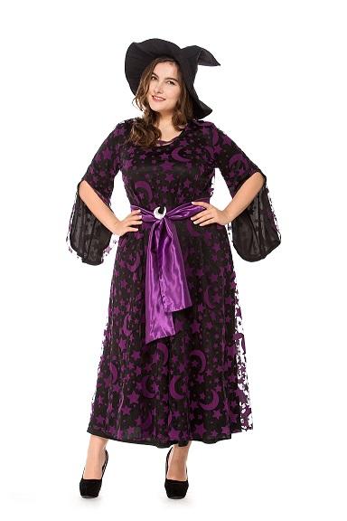 Glamcare Halloween Purple Star Moon Magic Witch Euro-American Night Club Party Witch Game Costume Top Seller S M L